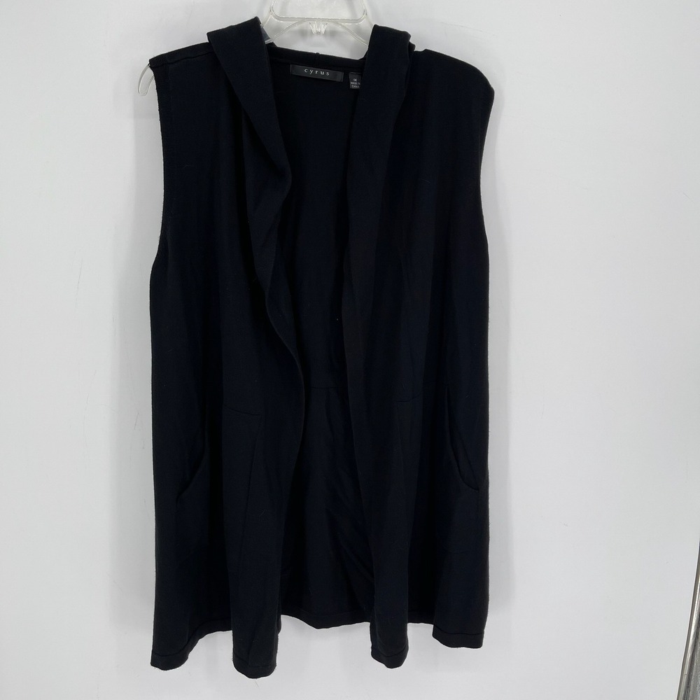 Cyrus Women's Black Hooded Open Front Sleeveless Cardigan Vest Plus Size 1X‎